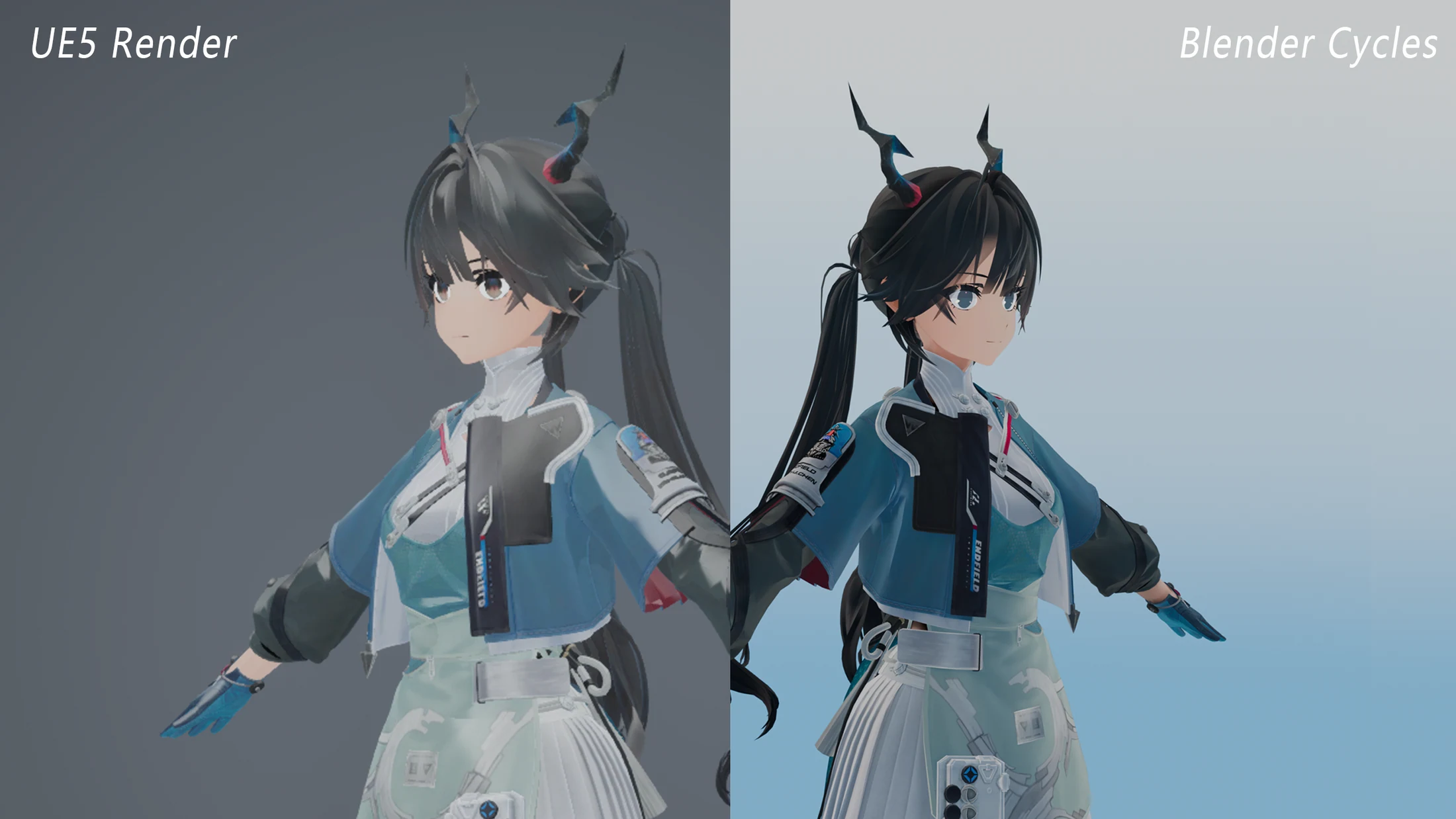 UE5 and Blender Hybrid NPR character rendering comparison